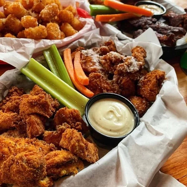 Dirty Birds wings, tenders, tots, and dipping sauces